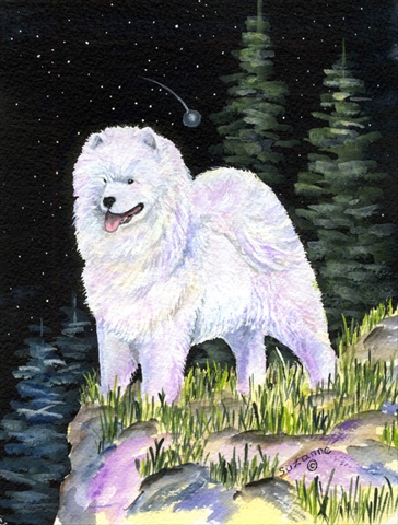 Starry Night Samoyed Canvas Flag - House Size, 28 x 40 in.