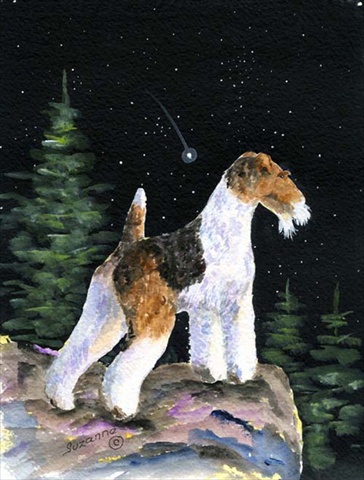 Starry Night Fox Terrier Canvas Flag - House Size- 28 x 40 in.
