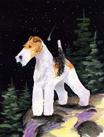 Starry Night Fox Terrier Canvas Flag - House Size, 28 x 40 in.