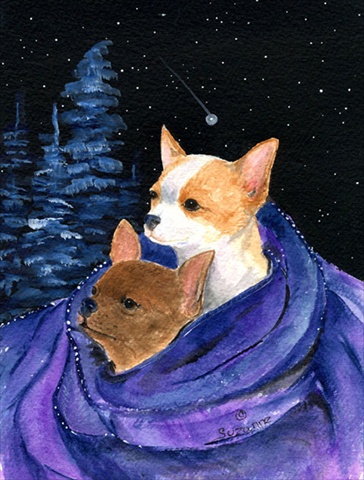 Starry Night Chihuahua Canvas Flag - House Size- 28 x 40 in.