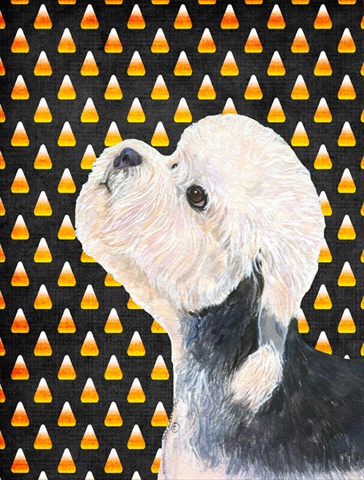 Dandie Dinmont Terrier Candy Corn Halloween Portrait Canvas Flag - House Size- 28 x 40 in.