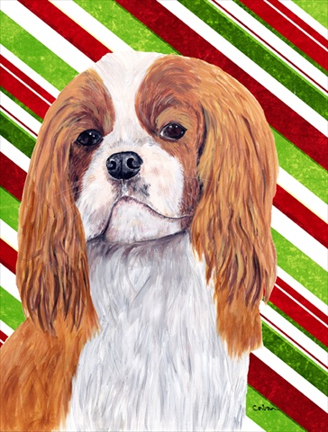Cavalier Spaniel Candy Cane Holiday Christmas Flag - Garden Size, 11 x 15 in.