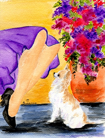 Lady with her Chihuahua Canvas Flag House Size