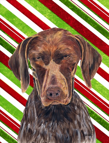German Shorthaired Pointer Candy Cane Holiday Christmas Canvas Flag - House Size- 28 x 40 in.