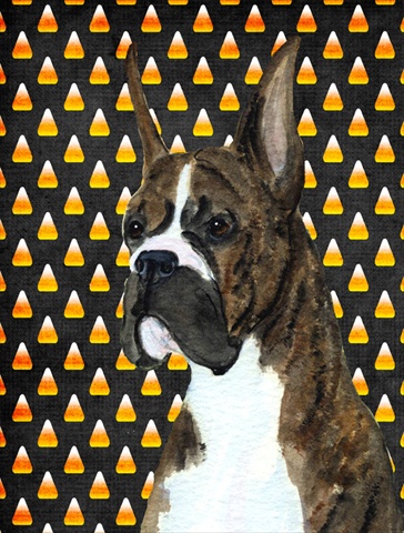 Boxer Candy Corn Halloween Portrait Canvas Flag - House Size- 28 x 40 in.