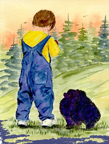 Little Boy with his Pomeranian House Size Canvas Flag