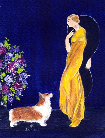 Lady with her Corgi House Size Canvas Flag 28 x 40 in.