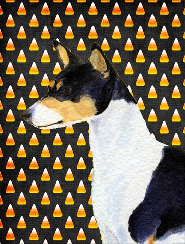 Basenji Candy Corn Halloween Portrait Garden Size Flag