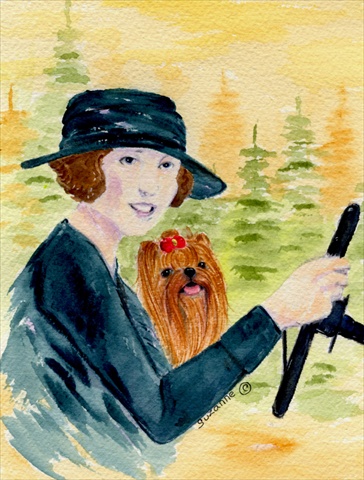 Lady Driving with her Yorkie House Size Canvas Flag
