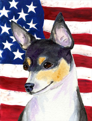 USA American Flag with Fox Terrier House Size Canvas Flag