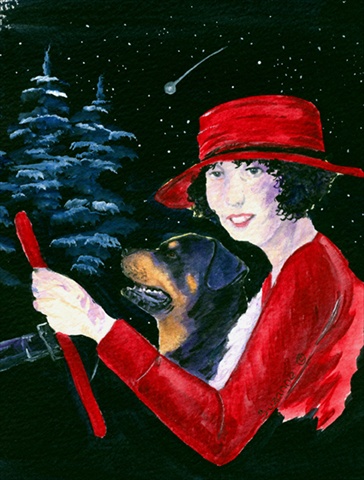 Lady Driving with her Rottweiler House Size Canvas Flag