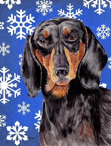 Dachshund Winter Snowflakes Holiday House Size Canvas Flag