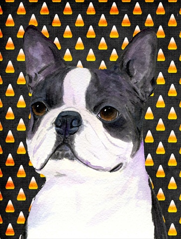 Boston Terrier Candy Corn Halloween Portrait House Size Canvas Flag