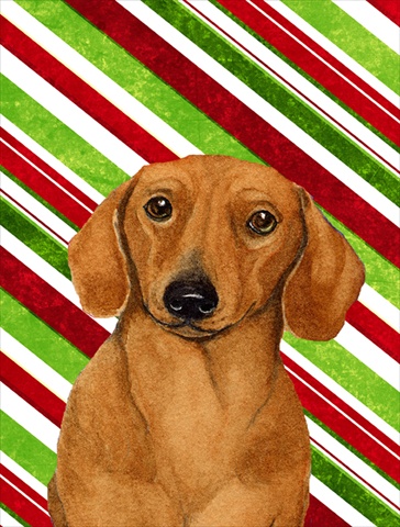 Dachshund Candy Cane Holiday Christmas House Size Canvas Flag
