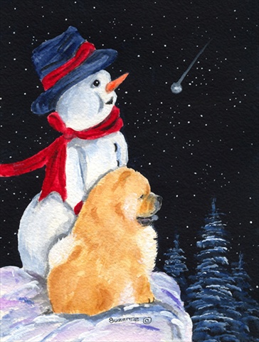 Snowman with Chow Chow House Size Canvas Flag