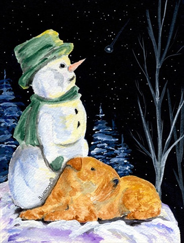 Snowman with Lakeland Terrier Garden Size Flag