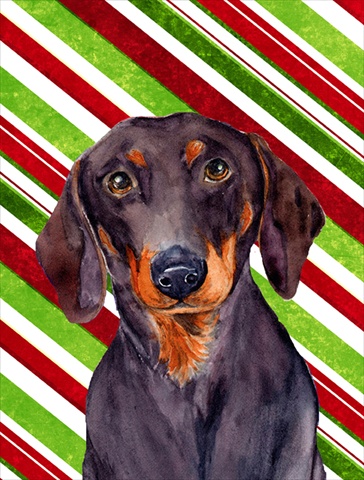Dachshund Candy Cane Holiday Christmas House Size Canvas Flag