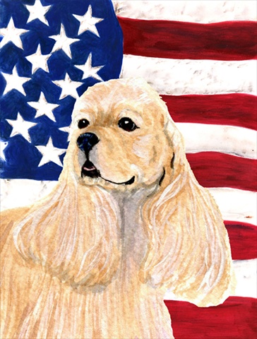 28 x 40 in. USA American Flag with Cocker Spaniel House Size Canvas Flag