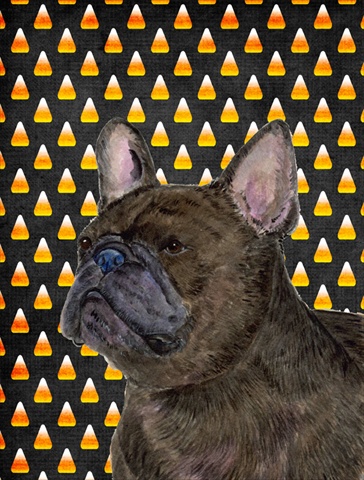 French Bulldog Candy Corn Halloween Portrait House Size Canvas Flag