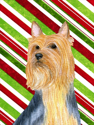 Silky Terrier Candy Cane Holiday Christmas House Size Canvas Flag
