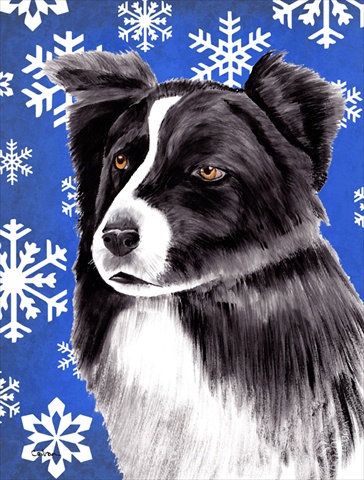 Border Collie Winter Snowflakes Holiday House Size Canvas Flag