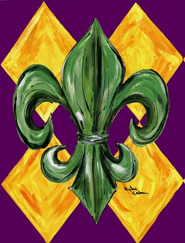 Mardi Gras Harlequin Fleur de lis House Size Canvas Flag 28 x 40 in -  PatioPlus, PA3419310