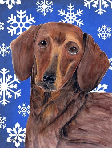Dachshund Winter Snowflakes Holiday House Size Canvas Flag