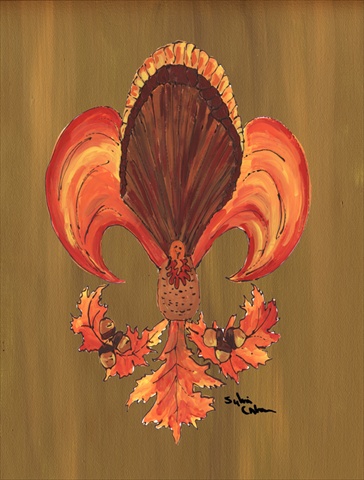 Thanksgiving Turkey Fleur de lis House Size Canvas Flag