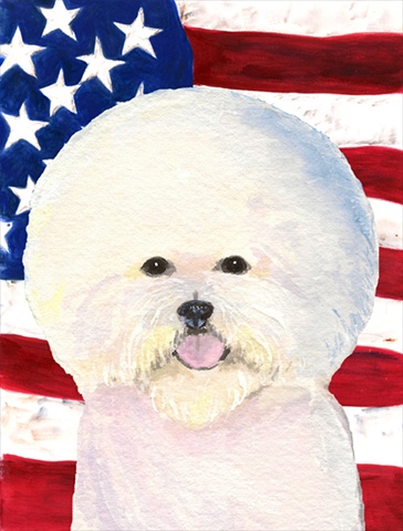 USA American Flag with Bichon Frise House Size Canvas Flag