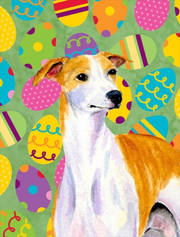 LH9418CHF 28 x 40 in. Whippet Easter Eggtravaganza House Size Canvas Flag
