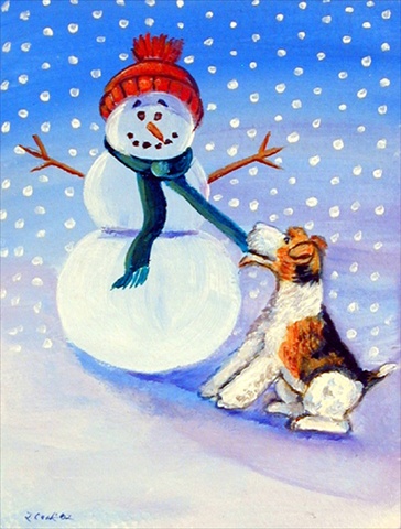 11 x 15 in. Snowman with Fox Terrier Garden Size Flag