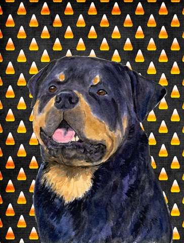 Rottweiler Candy Corn Halloween Portrait House Size Canvas Flag