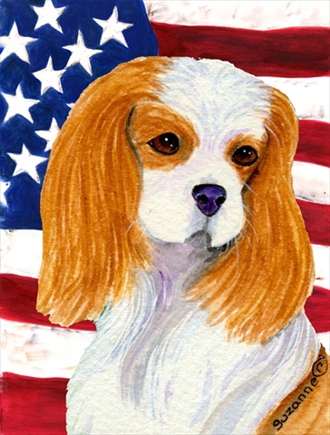 USA American Flag with Cavalier Spaniel House Size Canvas Flag