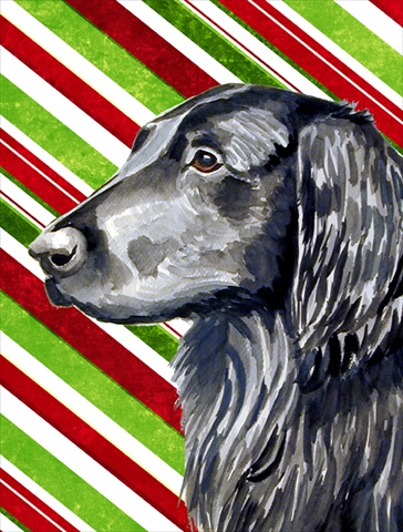 Flat Coated Retriever Candy Cane Holiday Christmas House Size Canvas Flag