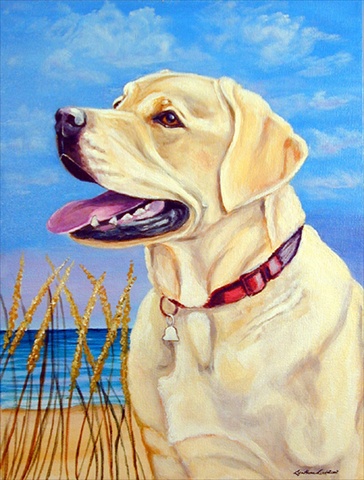 28 x 40 in. Yellow Labrador at the Beach House Size Canvas Flag