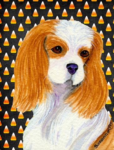 Cavalier Spaniel Candy Corn Halloween Portrait Garden Size Flag