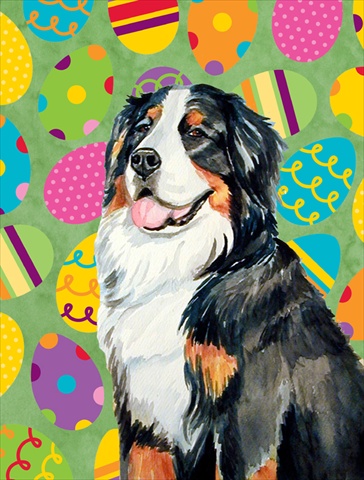 Bernese Mountain Dog Easter Eggtravaganza House Size Canvas Flag 28 x 40 in.