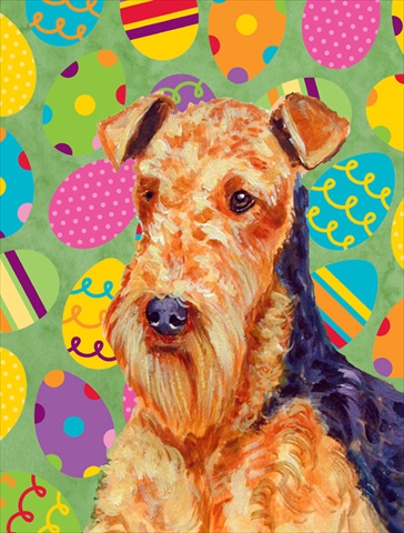 Airedale Easter Eggtravaganza House Size Canvas Flag - 28 x 40 in.