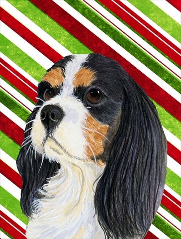 Cavalier Spaniel Candy Cane Holiday Christmas House Size Canvas Flag