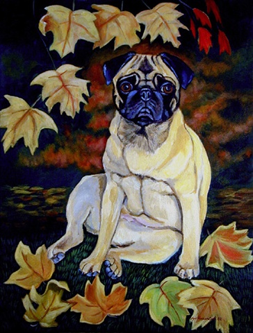 Old Fawn Pug in Fall House Size Canvas Flag