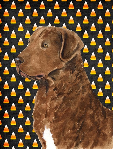 Chesapeake Bay Retriever Wheaten Candy Corn Halloween House Size Canvas Flag 28 x 40 in.