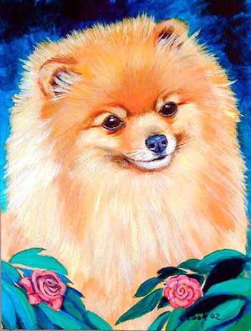 Pomeranian Garden Bud House Size Canvas Flag