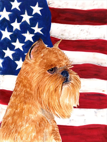 USA American Flag with Brussels Griffon House Size Canvas Flag