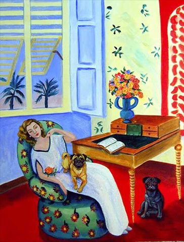 Lady with her Pug House Size Canvas Flag