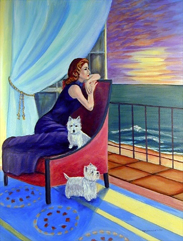 28 x 40 in. Lady with her Westie House Size Canvas Flag