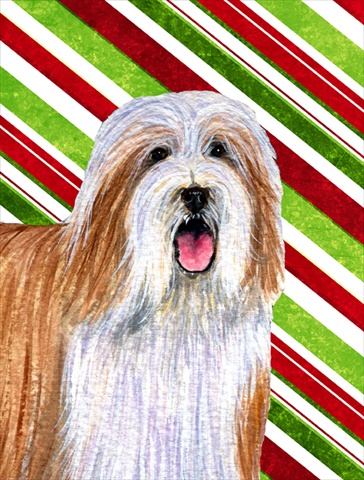 Bearded Collie Candy Cane Holiday Christmas House Size Canvas Flag