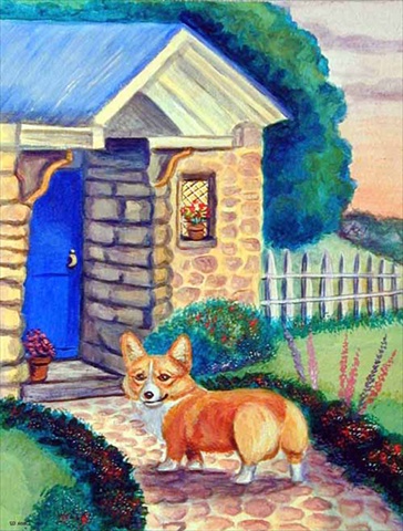 Pembroke Corgi at the Cottage House Size Canvas Flag