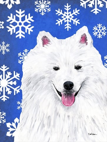 American Eskimo Winter Snowflakes Holiday House Size Canvas Flag