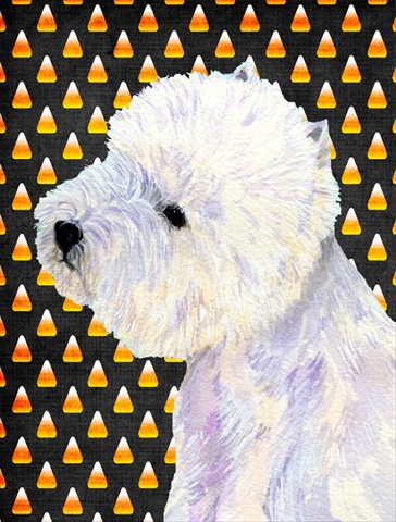 Westie Candy Corn Halloween Portrait House Size Canvas Flag - 28 x 40 in.