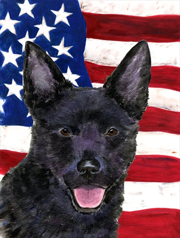 USA American Flag with Australian Kelpie House Size Canvas Flag